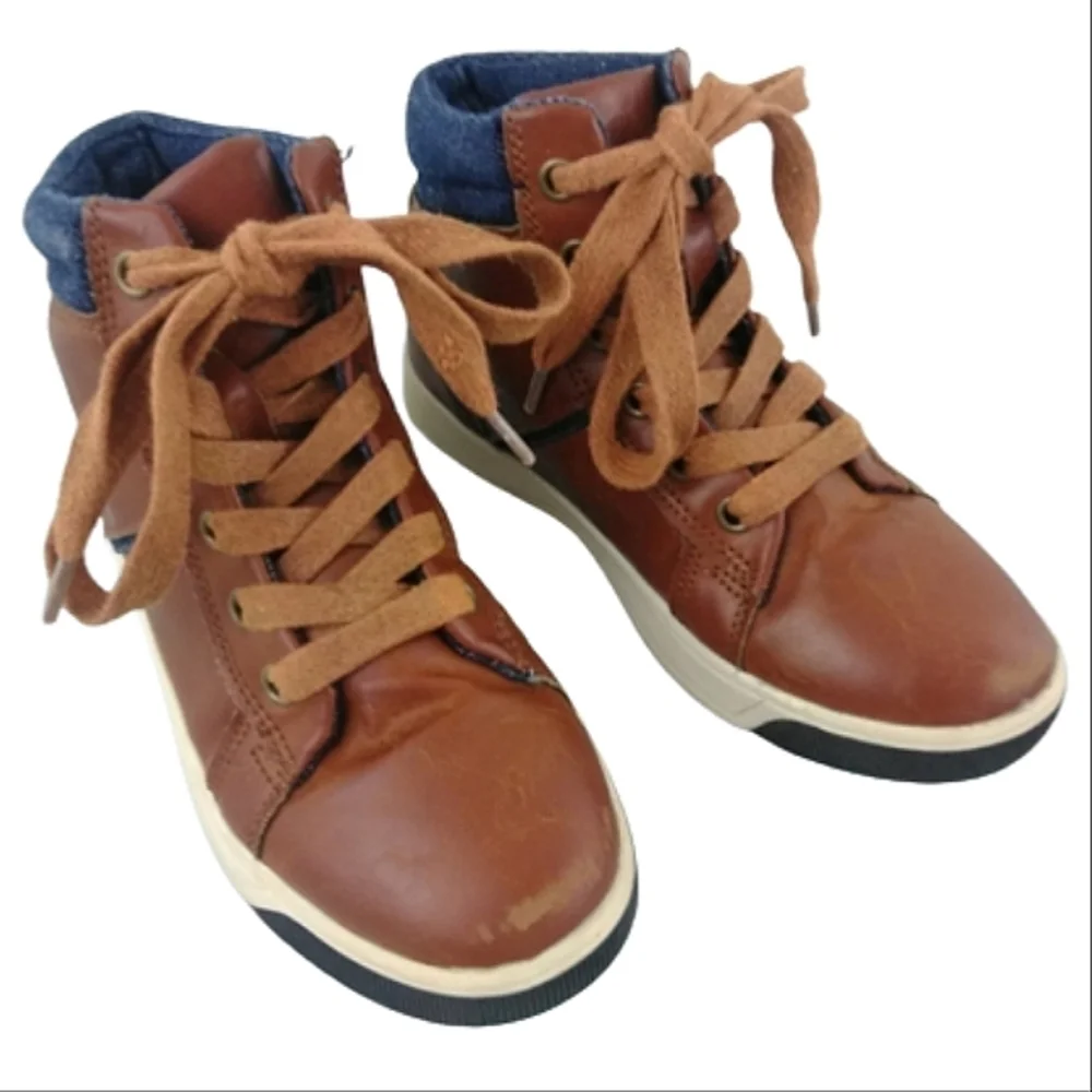 Steve Madden Brown Leather Denim Trim Boots Kids Casual Mountain Outdoor Shoes